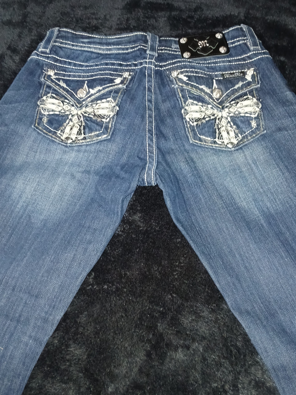 Miss Me Women's Dark Blue Skinny Jeans with Embroidered Butterfly Pockets